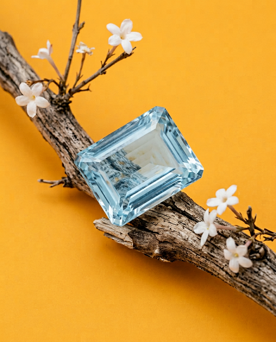 Rare 11.54ct Brazilian Aquamarine, Light Greenish Blue Emerald Cut Gemstone by SkyJems, GIA Certified