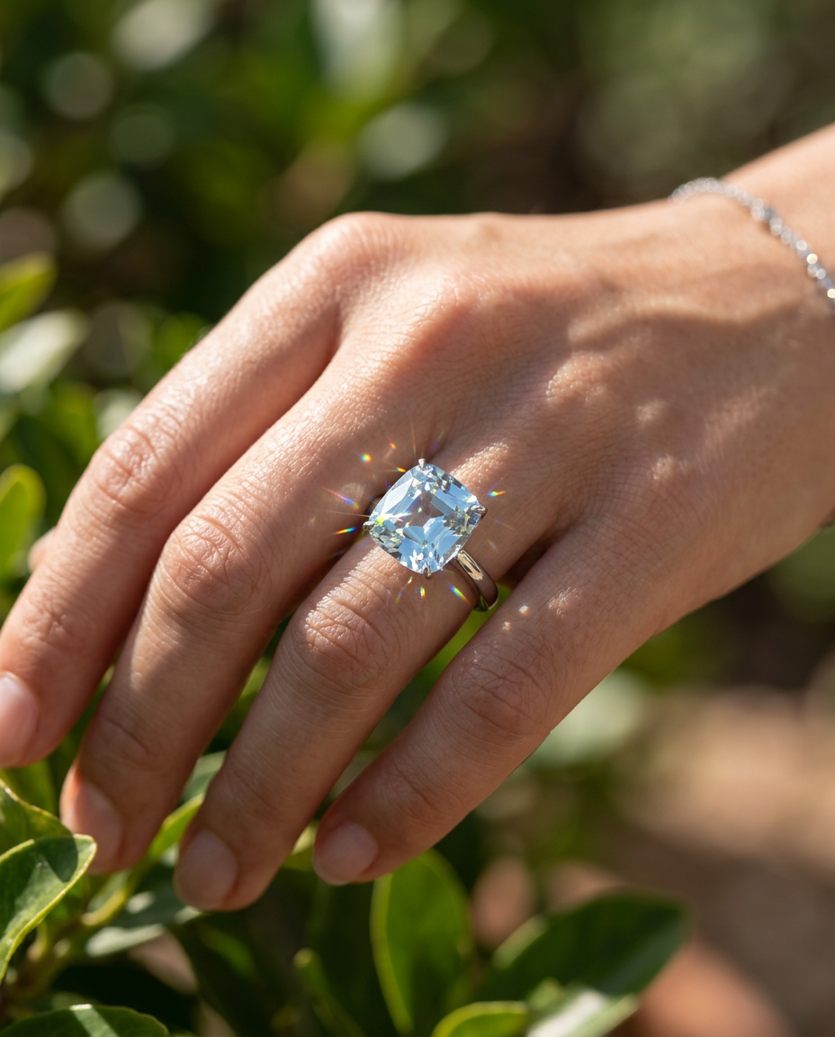 30.48ct cushion cut greenish blue aquamarine, unheated GIA certified — Skyjems