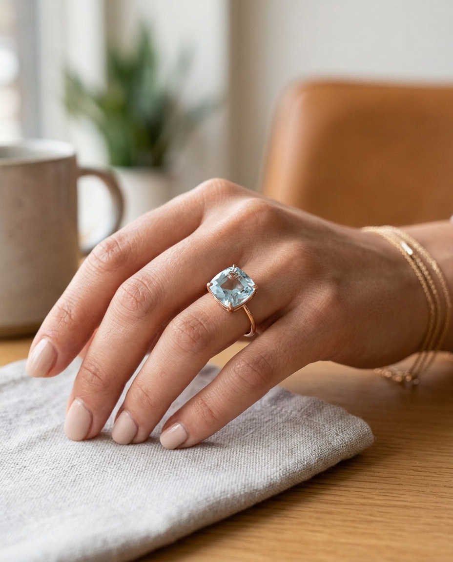 30.48ct cushion aquamarine, greenish blue, unheated GIA certified — Skyjems