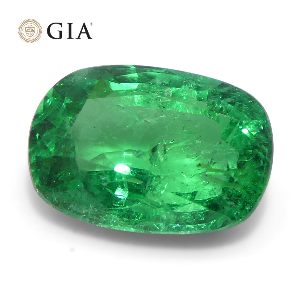 2.03ct Cushion Green Emerald from Zambia, GIA Certified Natural Beryl Gemstone by SkyJems Canadian Gem Experts