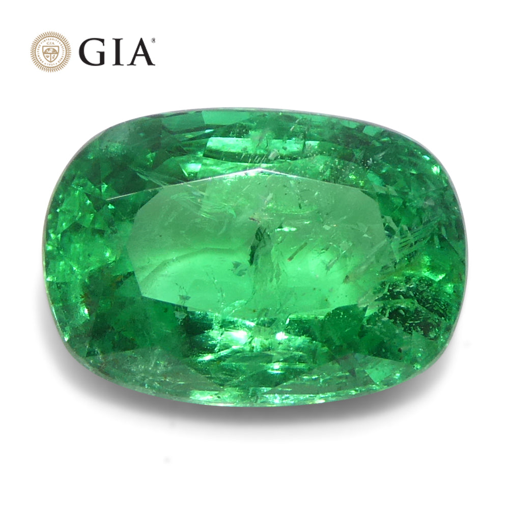 2.03ct Cushion Green Emerald from Zambia, GIA Certified Natural Beryl by SkyJems, premium Canadian gemstone specialists