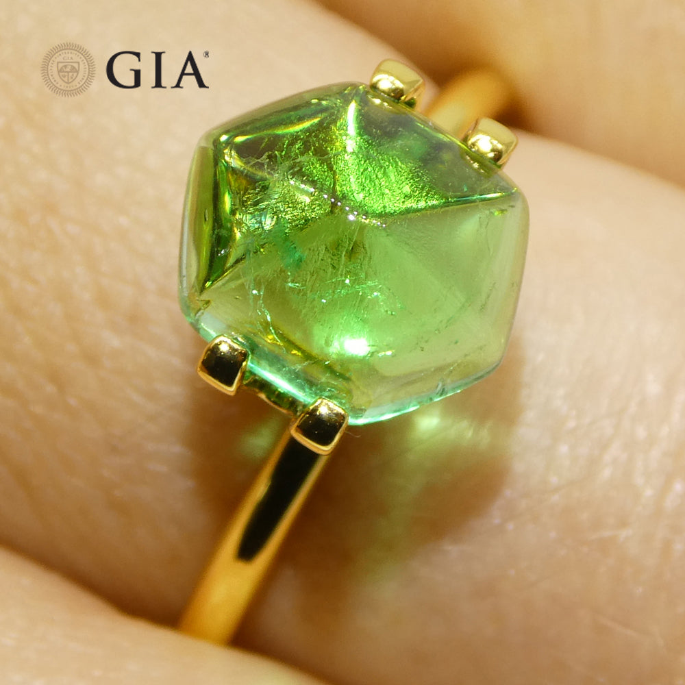 2.85ct Hexagonal Cabochon Green Emerald GIA Certified Colombia - Skyjems Wholesale Gemstones