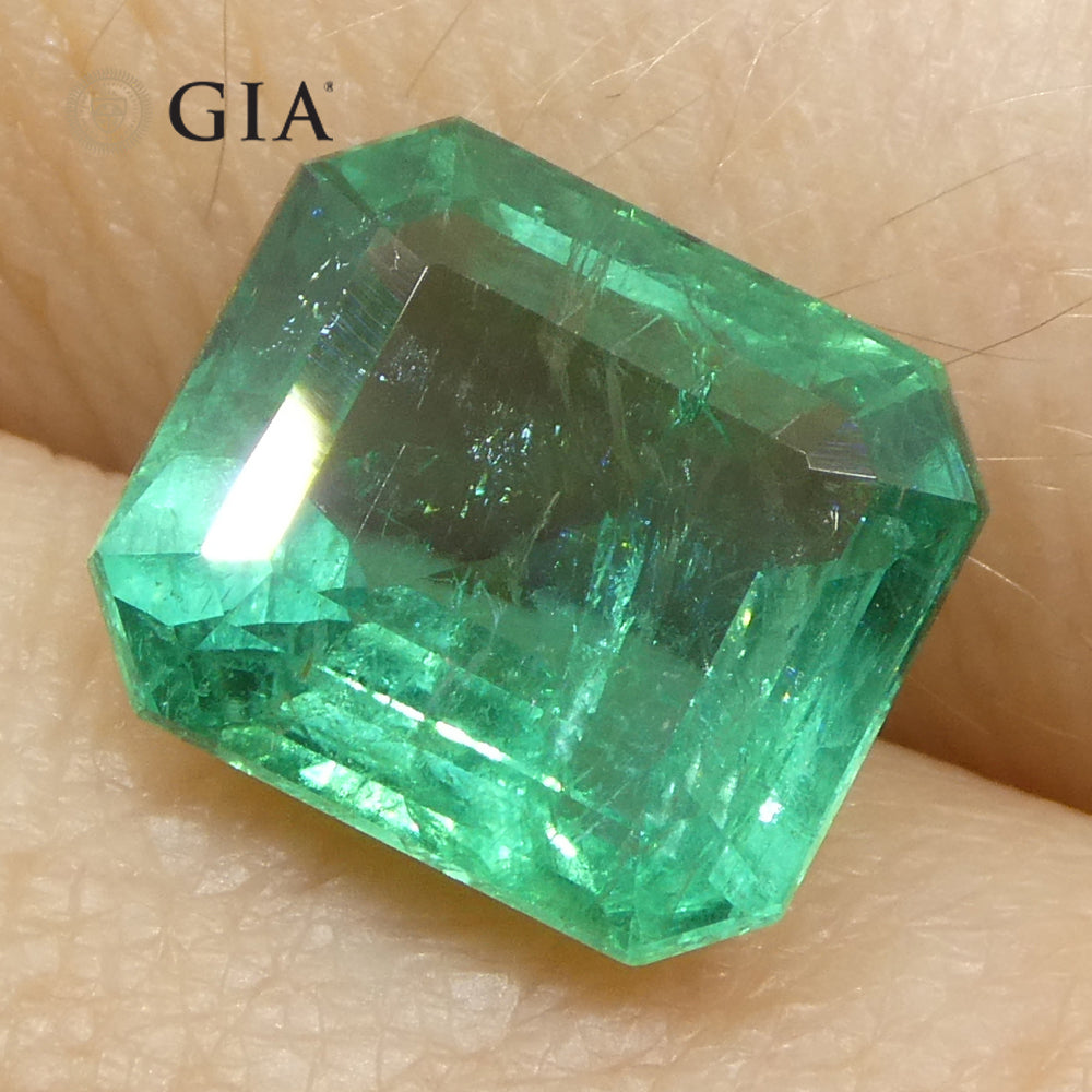 3.41ct Octagonal/Emerald Cut Green Emerald GIA Certified Zambia (F2) - Skyjems Wholesale Gemstones