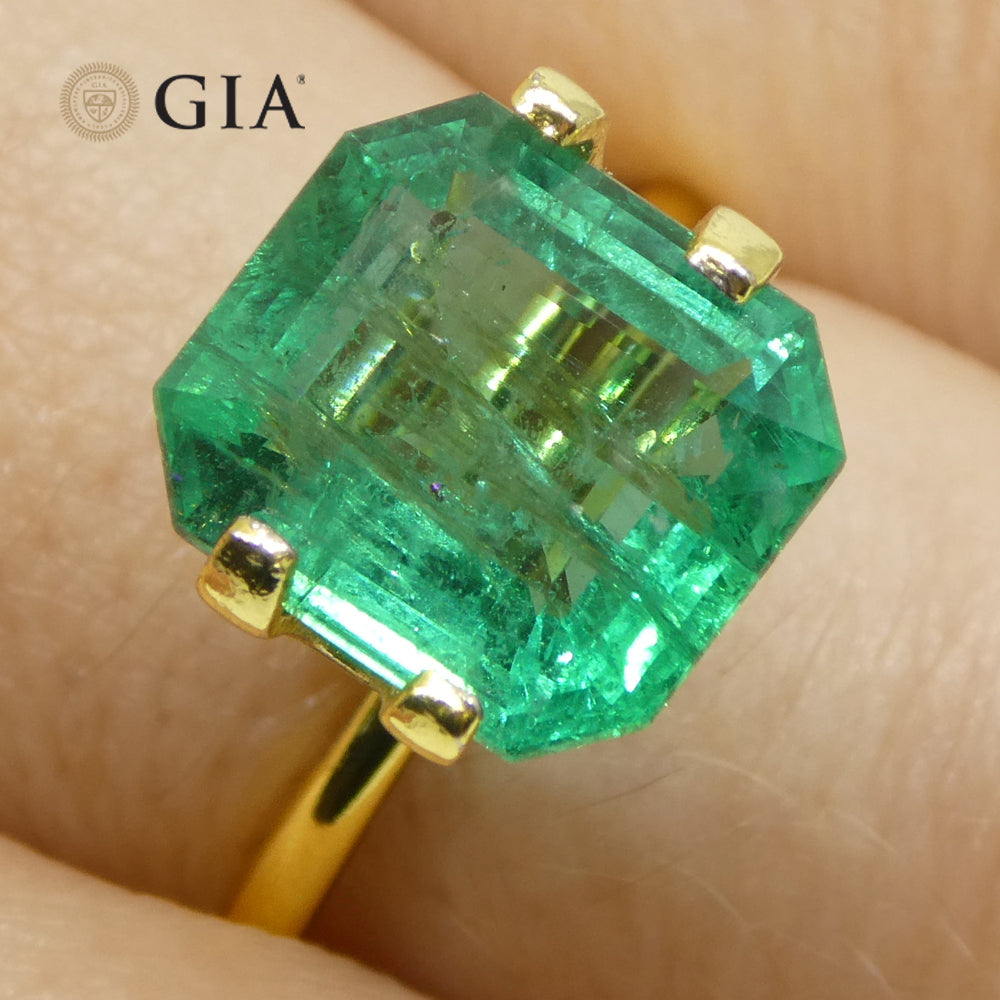 3.84ct Octagonal/Emerald Cut Green Emerald GIA Certified Zambia (F2) - Skyjems Wholesale Gemstones