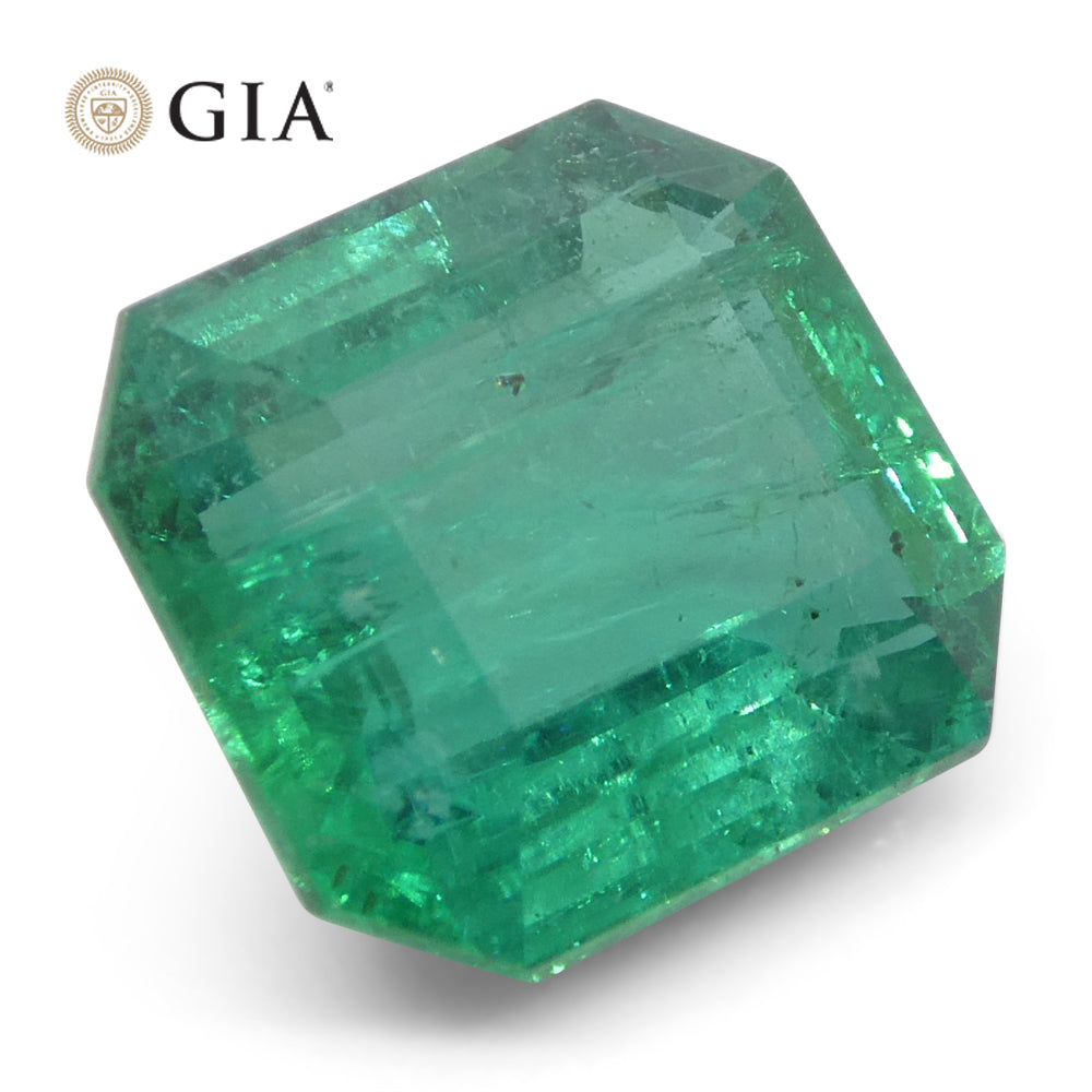 3.84ct Octagonal/Emerald Cut Green Emerald GIA Certified Zambia (F2) - Skyjems Wholesale Gemstones