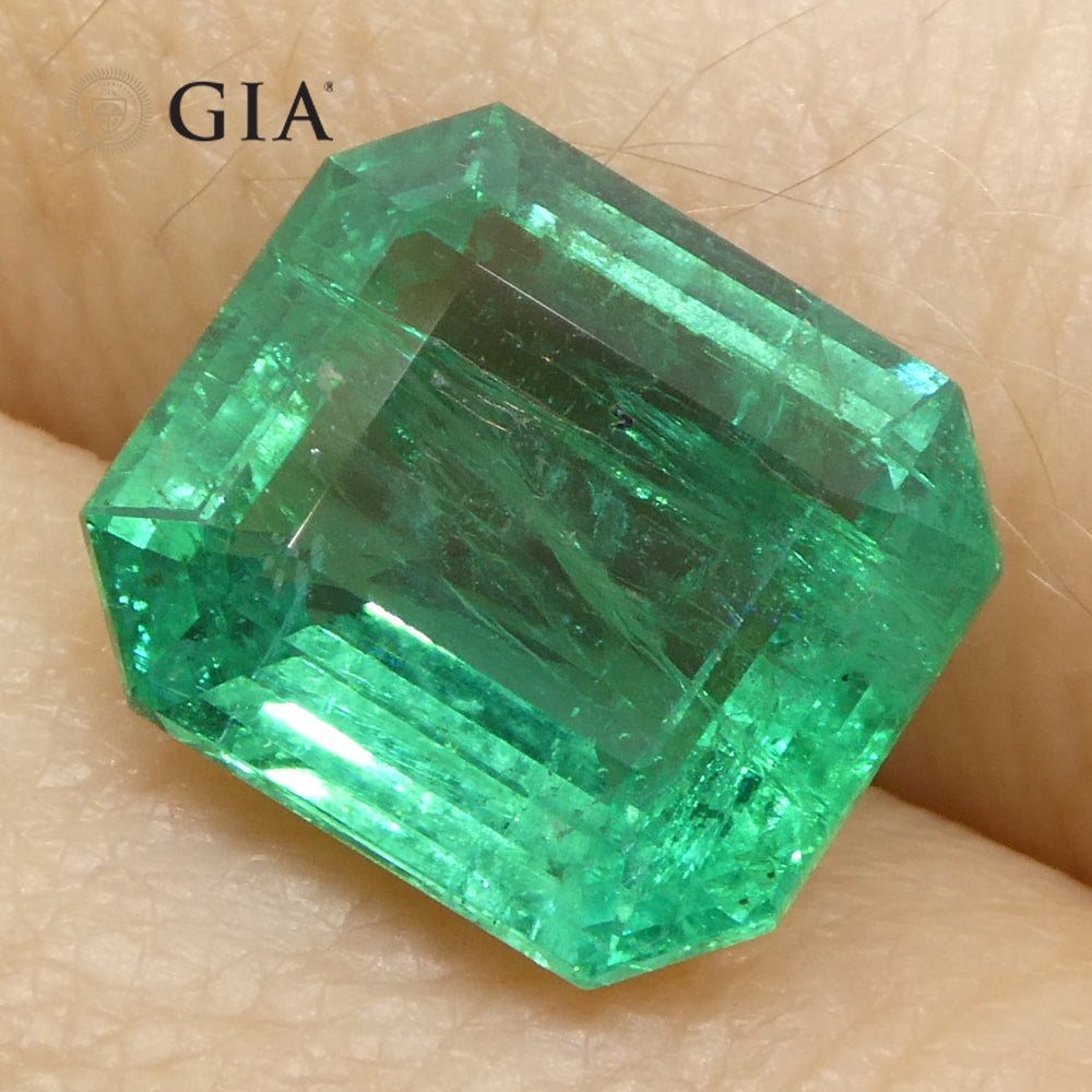 3.84ct Octagonal/Emerald Cut Green Emerald GIA Certified Zambia (F2) - Skyjems Wholesale Gemstones