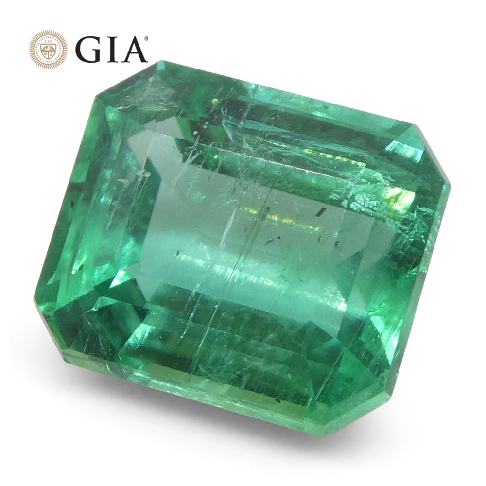 3.15ct Octagonal/Emerald Cut Green Emerald GIA Certified Zambia (F2) - Skyjems Wholesale Gemstones
