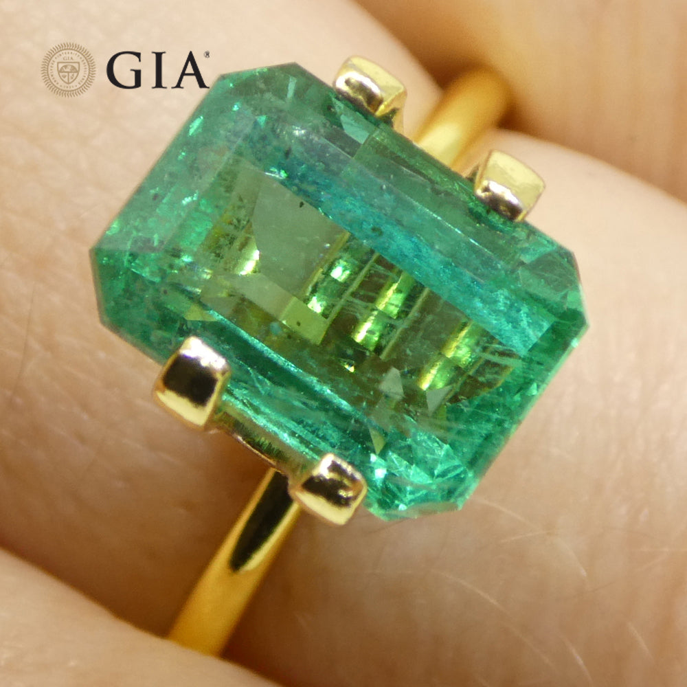 4.03ct Octagonal/Emerald Cut Green Emerald GIA Certified Zambia (F2) - Skyjems Wholesale Gemstones