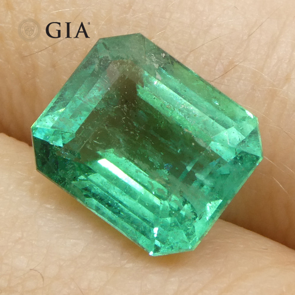 4.16ct Octagonal/Emerald Cut Green Emerald GIA Certified Zambia (F2) - Skyjems Wholesale Gemstones