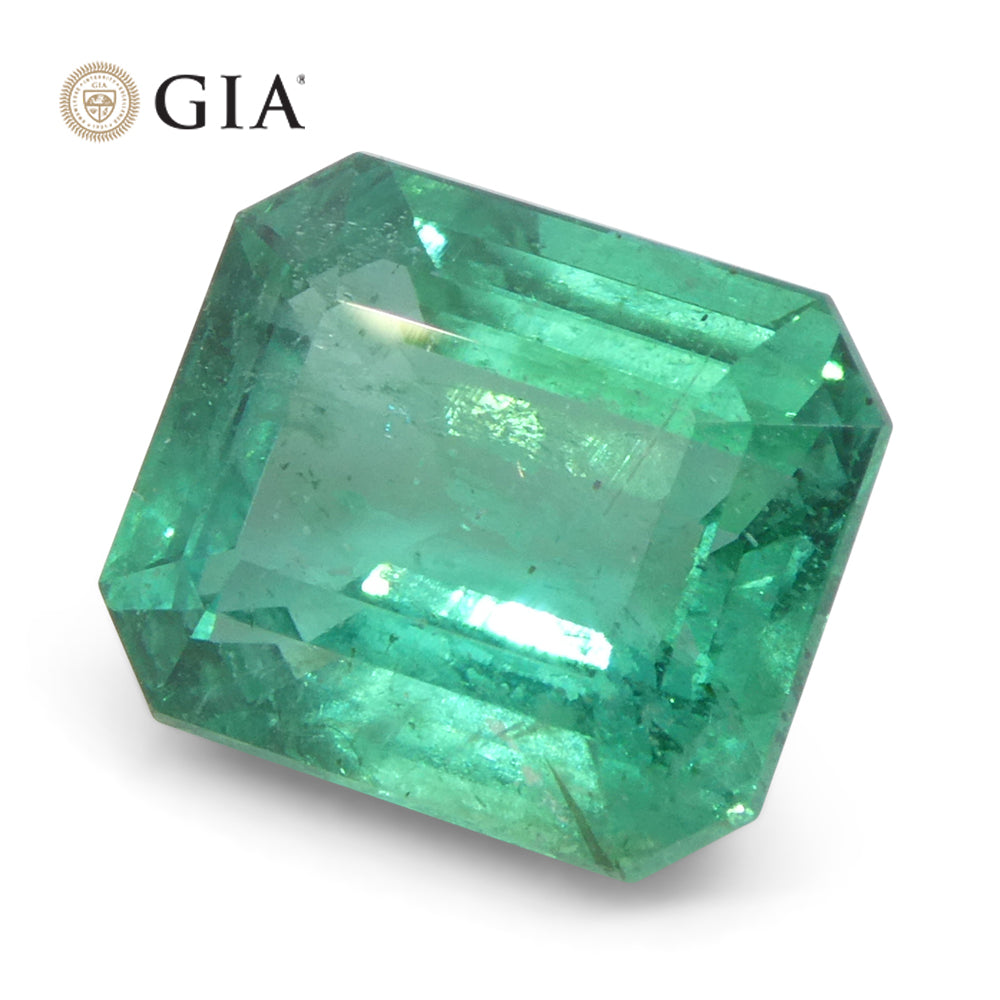 4.16ct Octagonal/Emerald Cut Green Emerald GIA Certified Zambia (F2) - Skyjems Wholesale Gemstones