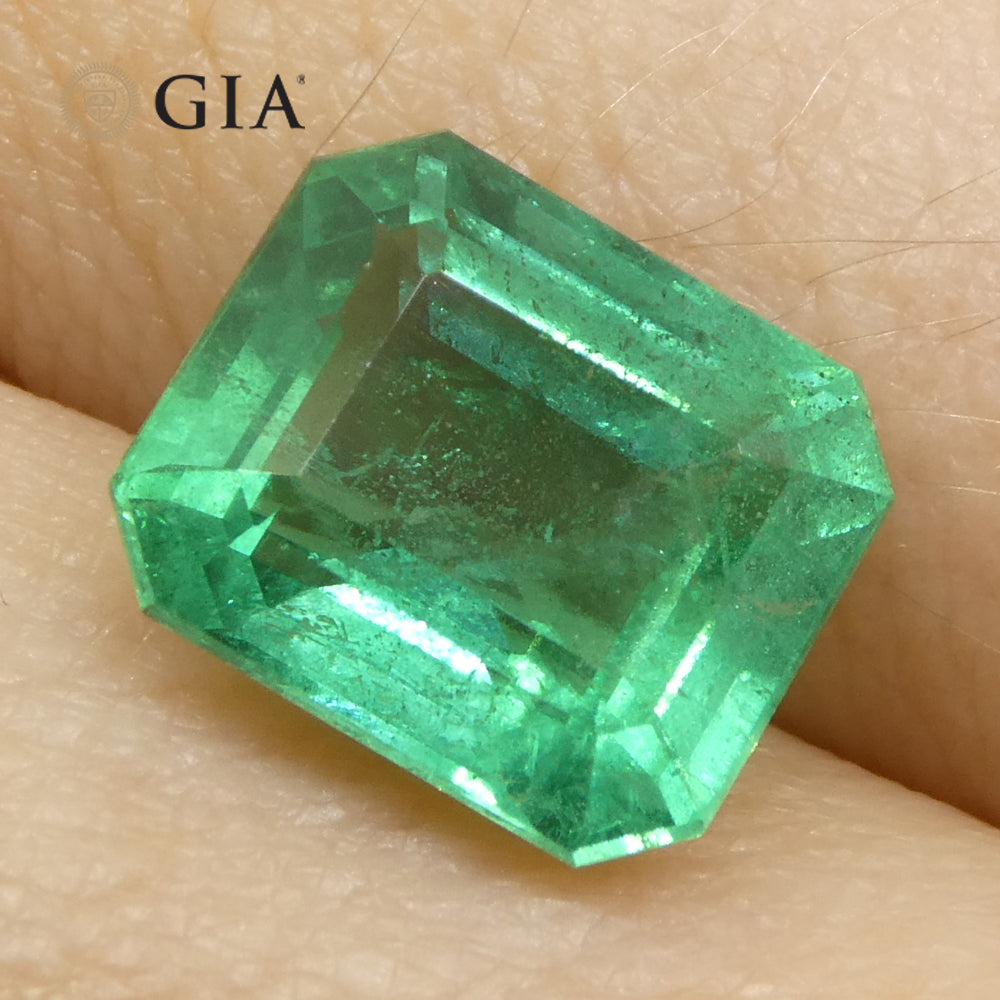 3.37ct Octagonal/Emerald Cut Green Emerald GIA Certified Zambia (F1) - Skyjems Wholesale Gemstones