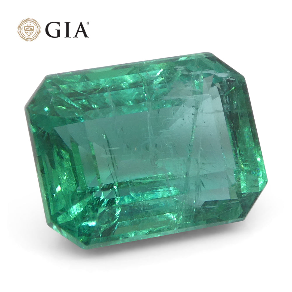 3.86ct Octagonal/Emerald Cut Green Emerald GIA Certified Zambia (F2) - Skyjems Wholesale Gemstones