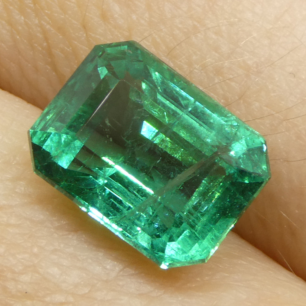 3.86ct Octagonal/Emerald Cut Green Emerald GIA Certified Zambia (F2) - Skyjems Wholesale Gemstones