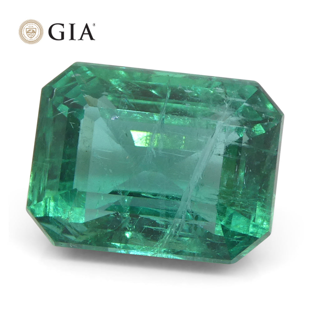 3.86ct Octagonal/Emerald Cut Green Emerald GIA Certified Zambia (F2) - Skyjems Wholesale Gemstones
