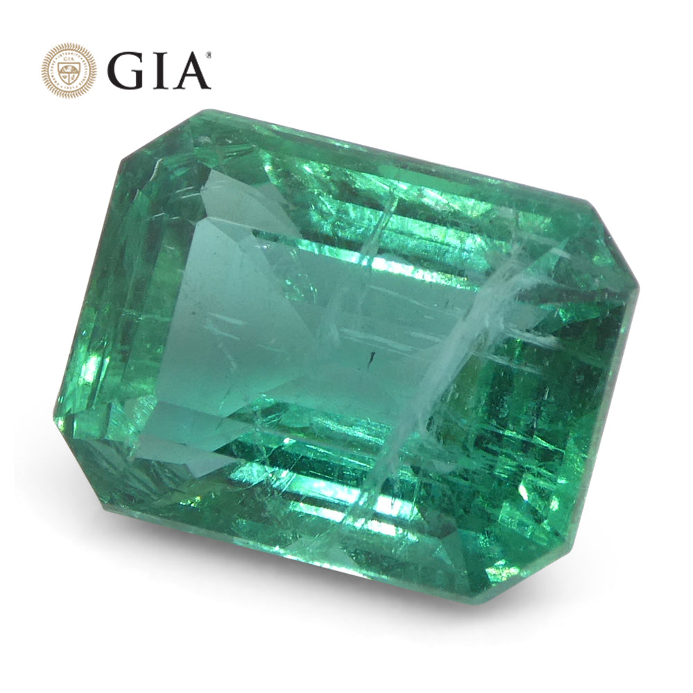 3.86ct Octagonal/Emerald Cut Green Emerald GIA Certified Zambia (F2) - Skyjems Wholesale Gemstones