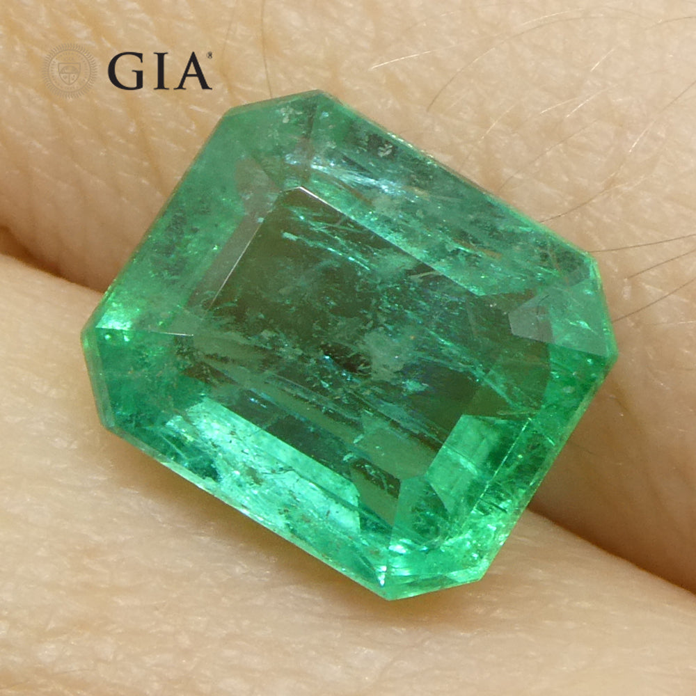 3.19ct Octagonal/Emerald Cut Green Emerald GIA Certified Zambia (F2) - Skyjems Wholesale Gemstones