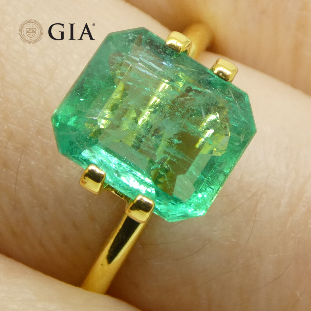 3.19ct Octagonal/Emerald Cut Green Emerald GIA Certified Zambia (F2) - Skyjems Wholesale Gemstones