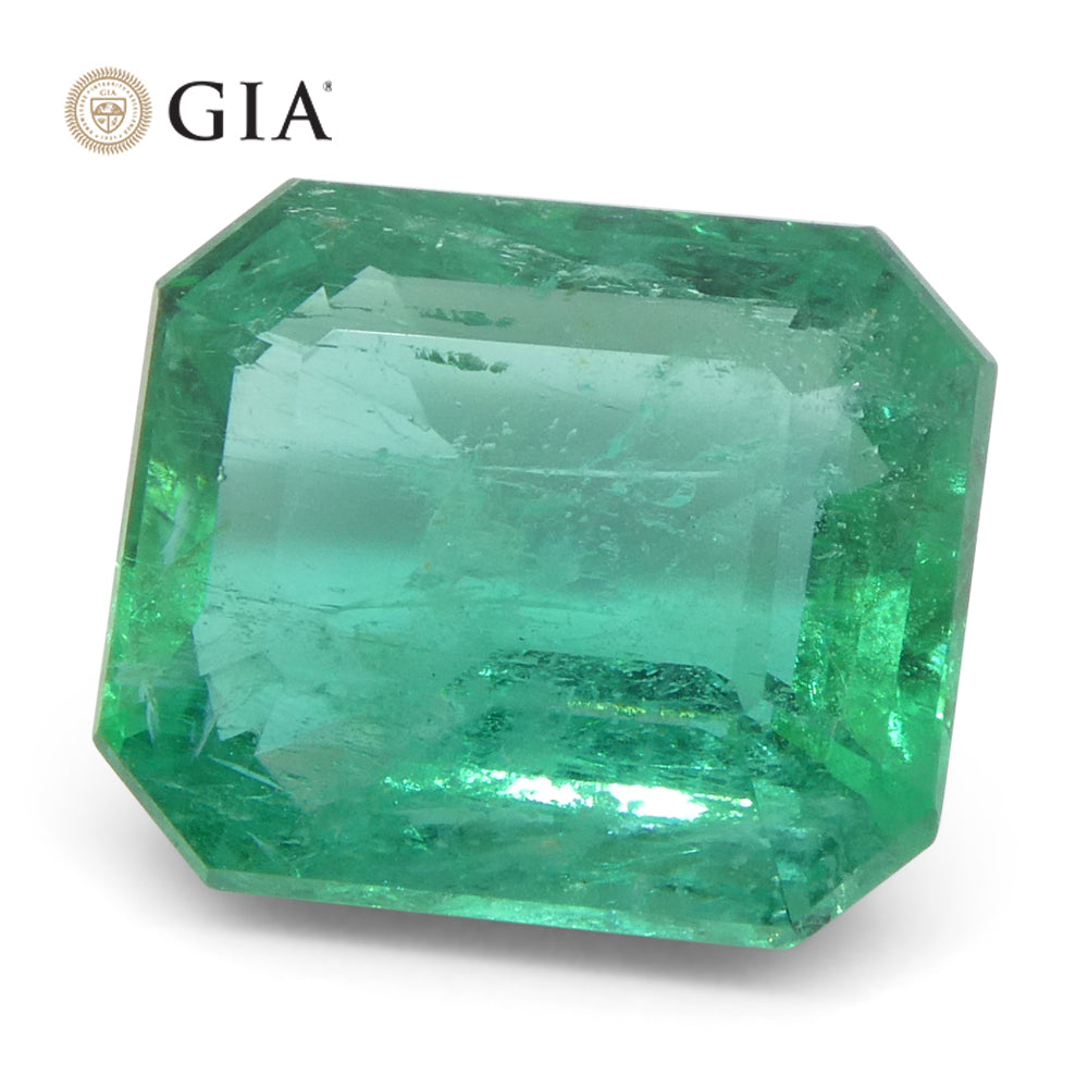 3.19ct Octagonal/Emerald Cut Green Emerald GIA Certified Zambia (F2) - Skyjems Wholesale Gemstones