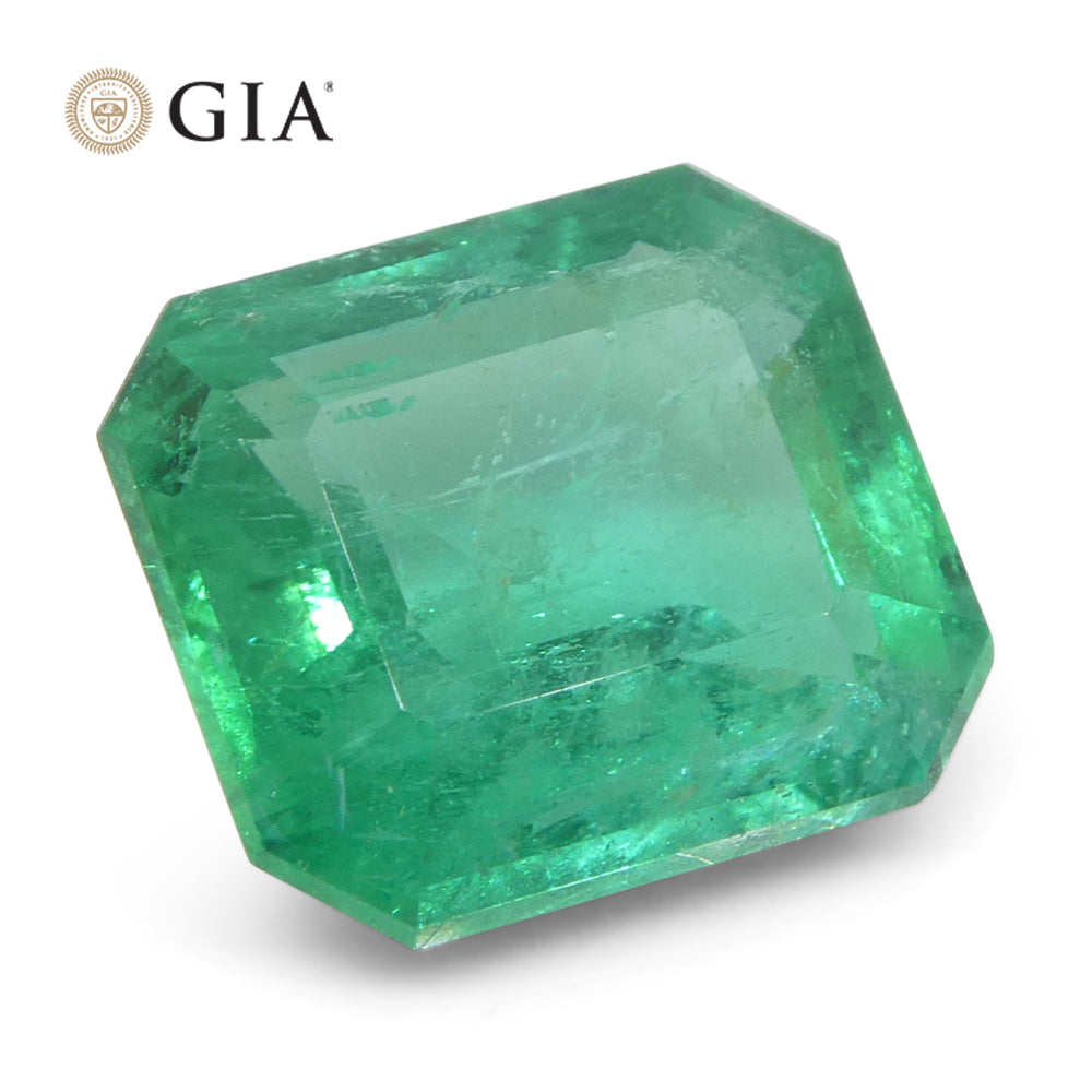 3.19ct Octagonal/Emerald Cut Green Emerald GIA Certified Zambia (F2) - Skyjems Wholesale Gemstones
