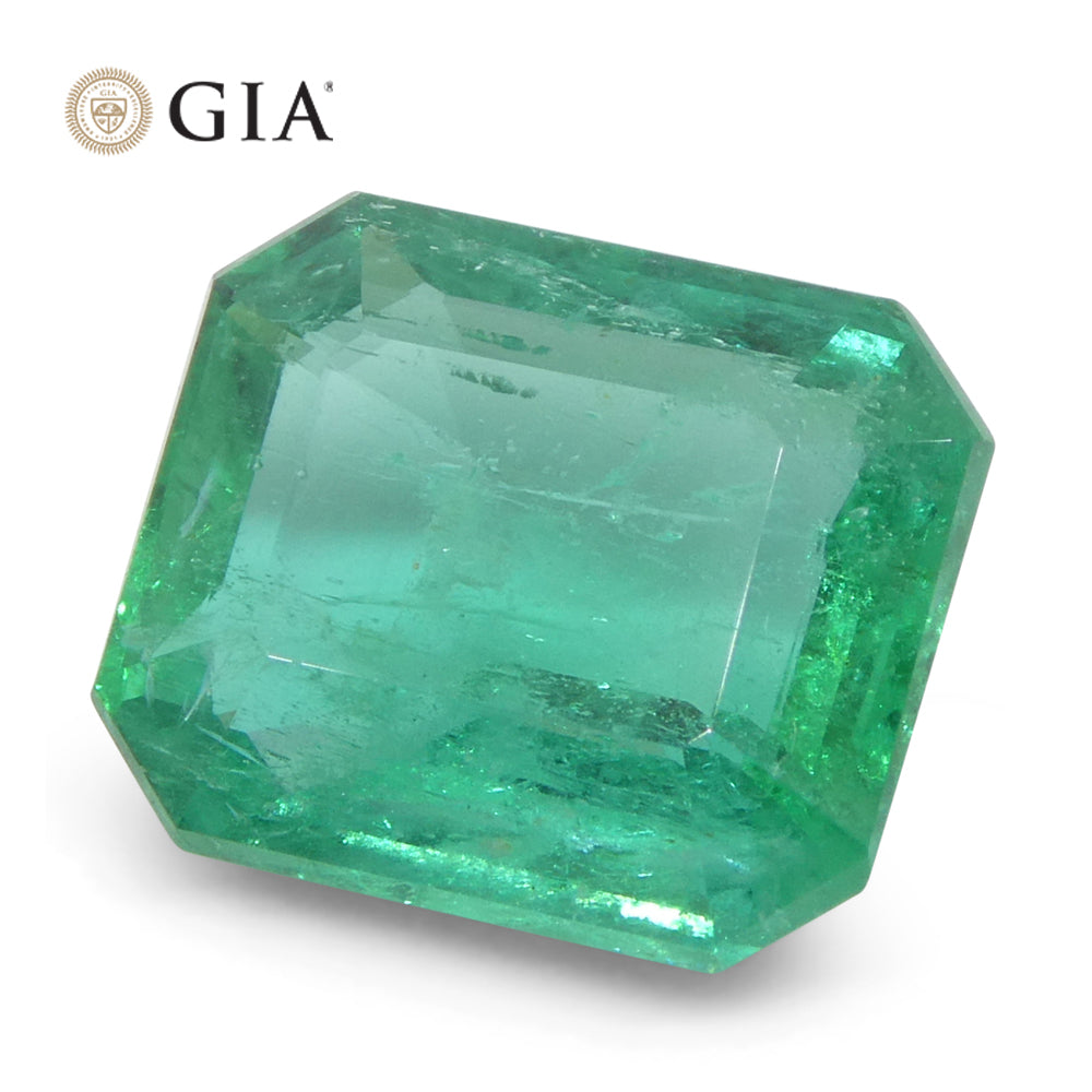 3.19ct Octagonal/Emerald Cut Green Emerald GIA Certified Zambia (F2) - Skyjems Wholesale Gemstones