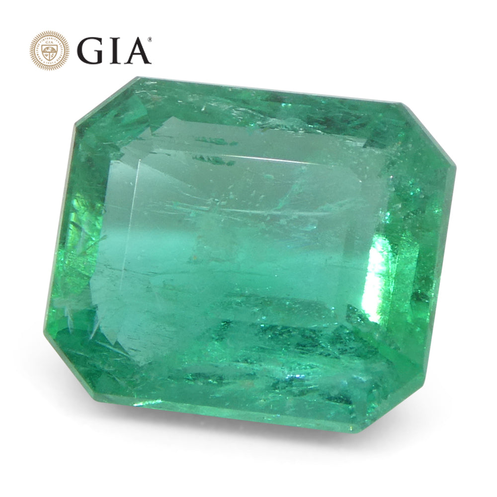 3.19ct Octagonal/Emerald Cut Green Emerald GIA Certified Zambia (F2) - Skyjems Wholesale Gemstones