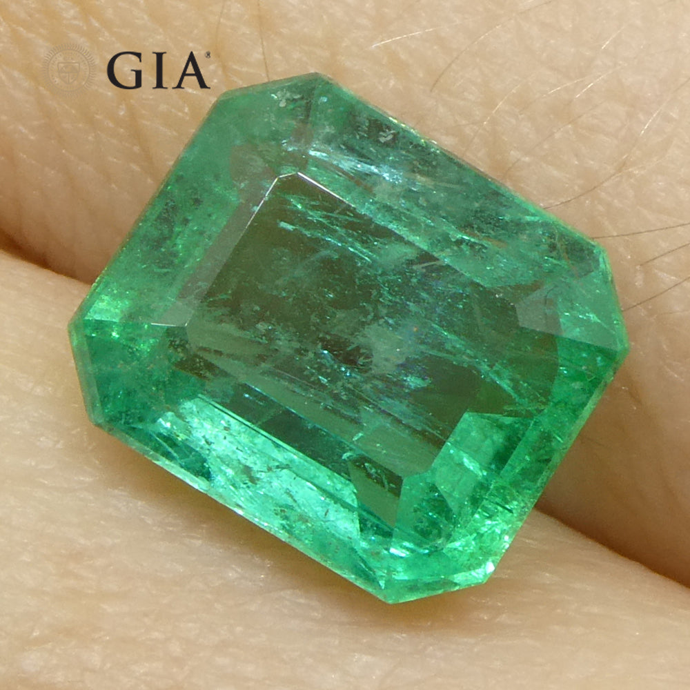 3.19ct Octagonal/Emerald Cut Green Emerald GIA Certified Zambia (F2) - Skyjems Wholesale Gemstones