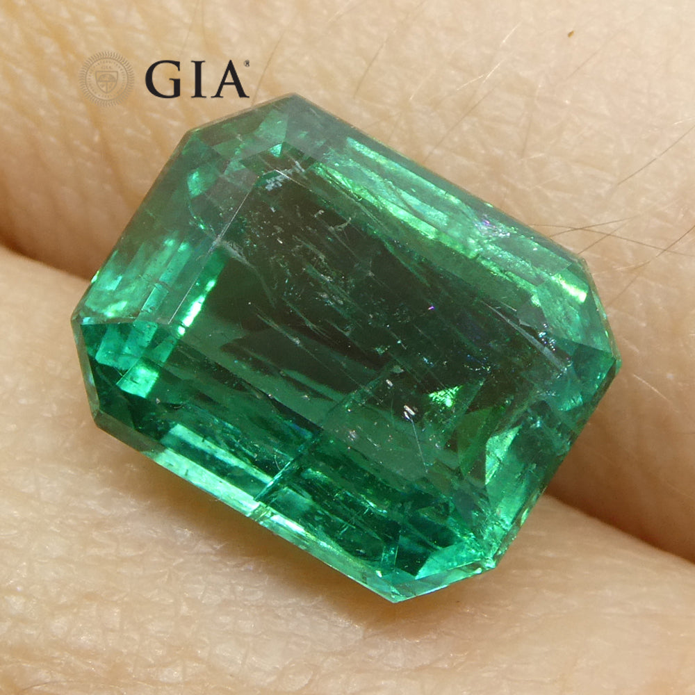 4.93ct Octagonal/Emerald Cut Green Emerald GIA Certified Zambia (F2) - Skyjems Wholesale Gemstones