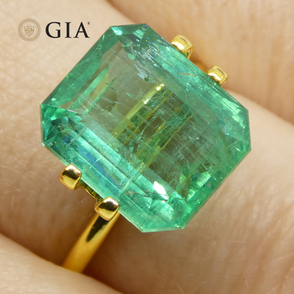 6.59ct Octagonal/Emerald Cut Green Emerald GIA Certified Zambia (F2) - Skyjems Wholesale Gemstones