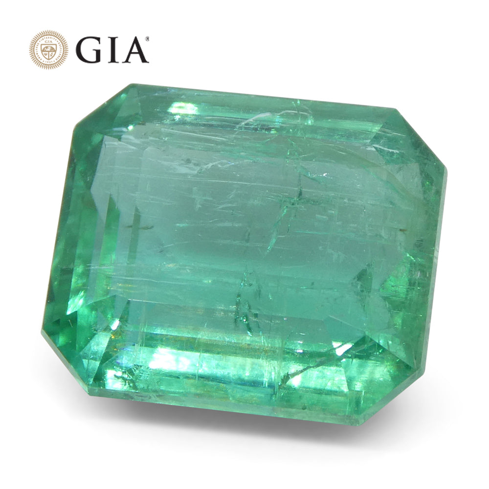 6.59ct Octagonal/Emerald Cut Green Emerald GIA Certified Zambia (F2) - Skyjems Wholesale Gemstones