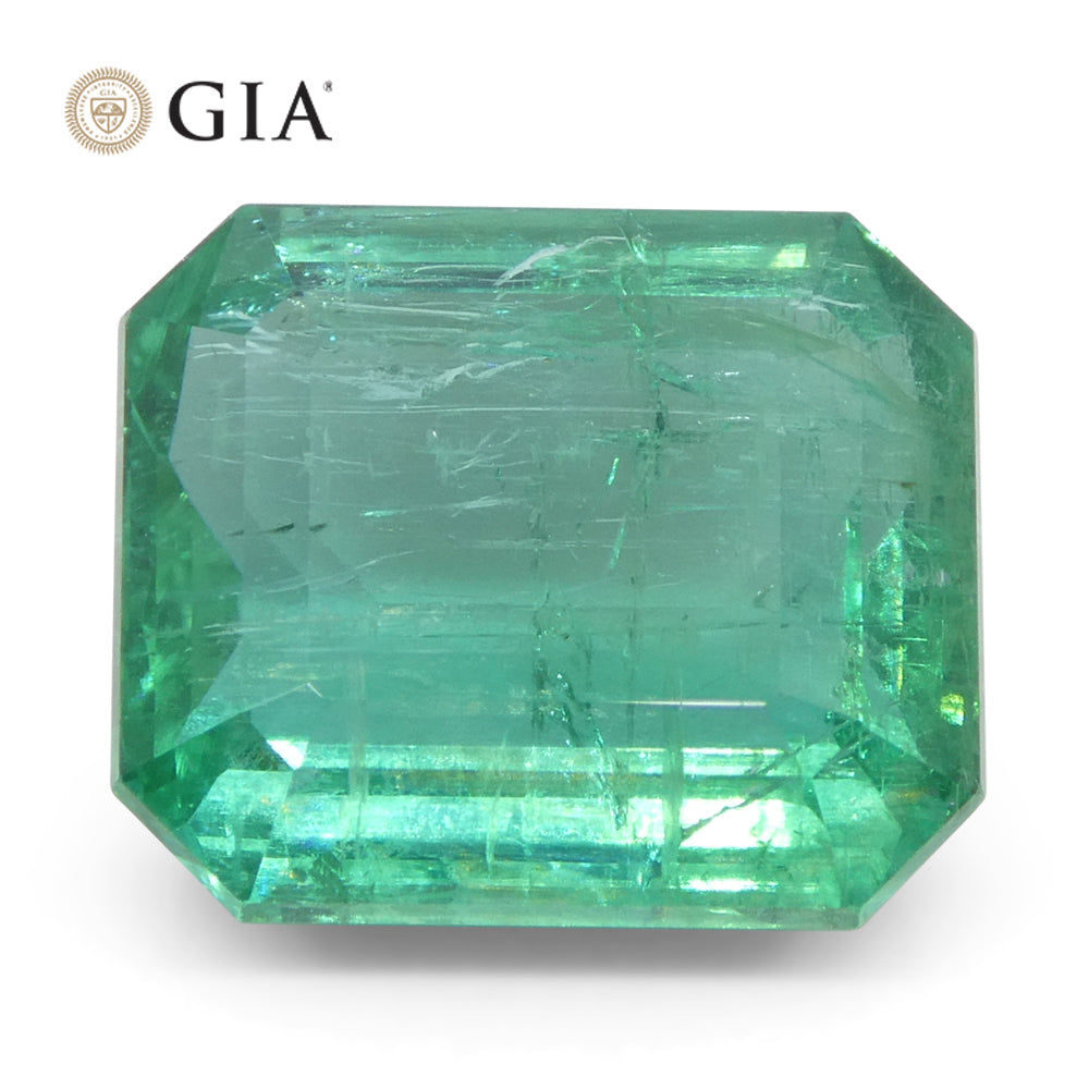 6.59ct Octagonal/Emerald Cut Green Emerald GIA Certified Zambia (F2) - Skyjems Wholesale Gemstones