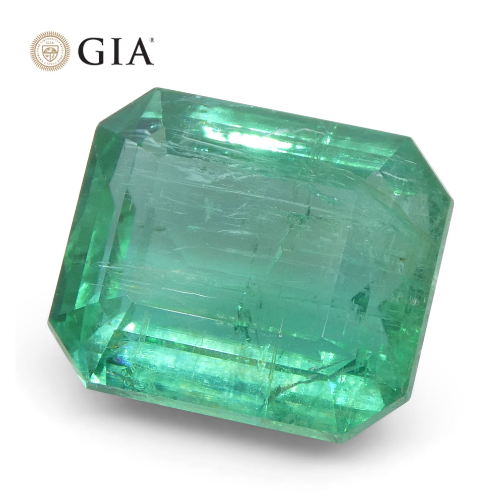 6.59ct Octagonal/Emerald Cut Green Emerald GIA Certified Zambia (F2) - Skyjems Wholesale Gemstones