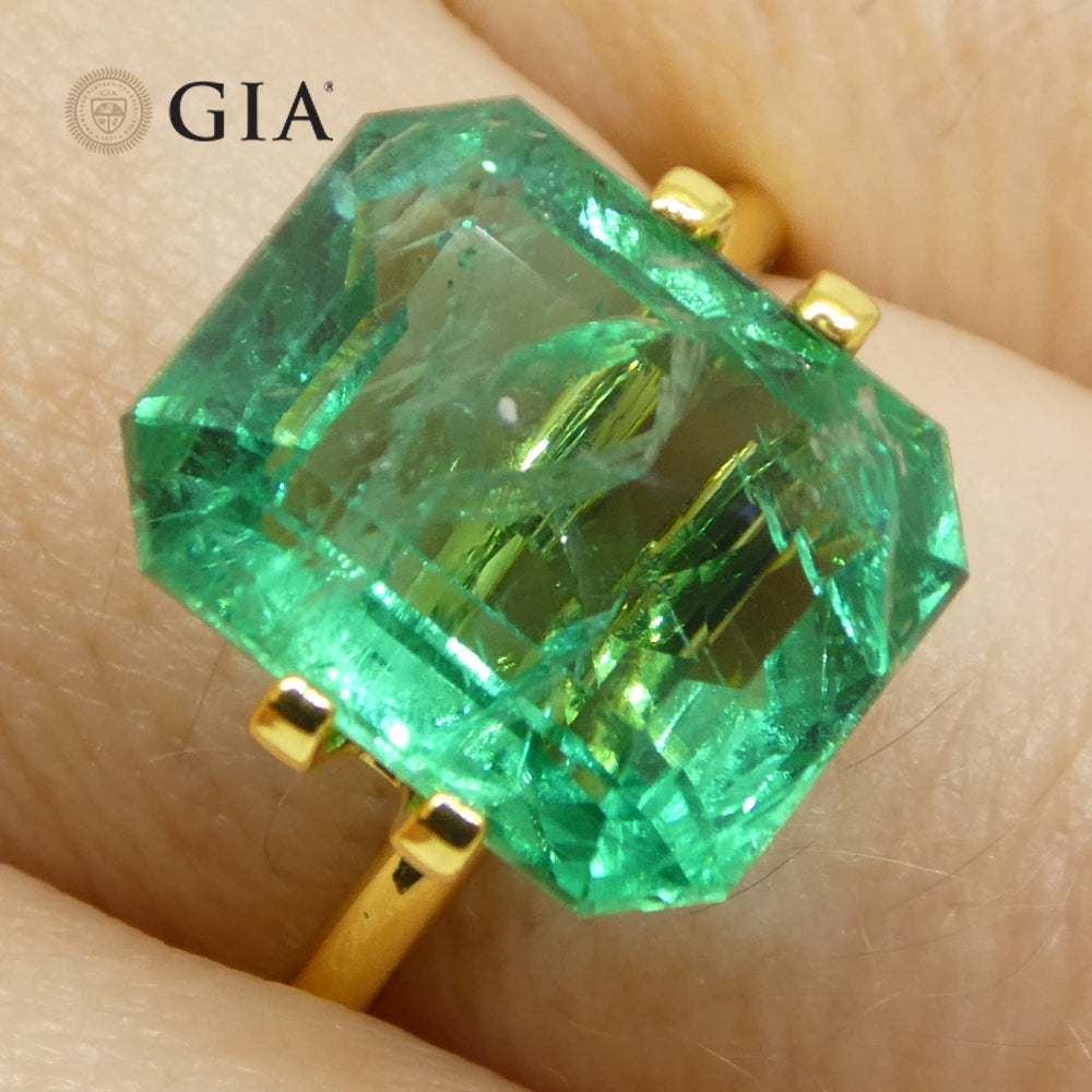 6.45ct Octagonal/Emerald Cut Green Emerald GIA Certified Zambia (F2) - Skyjems Wholesale Gemstones