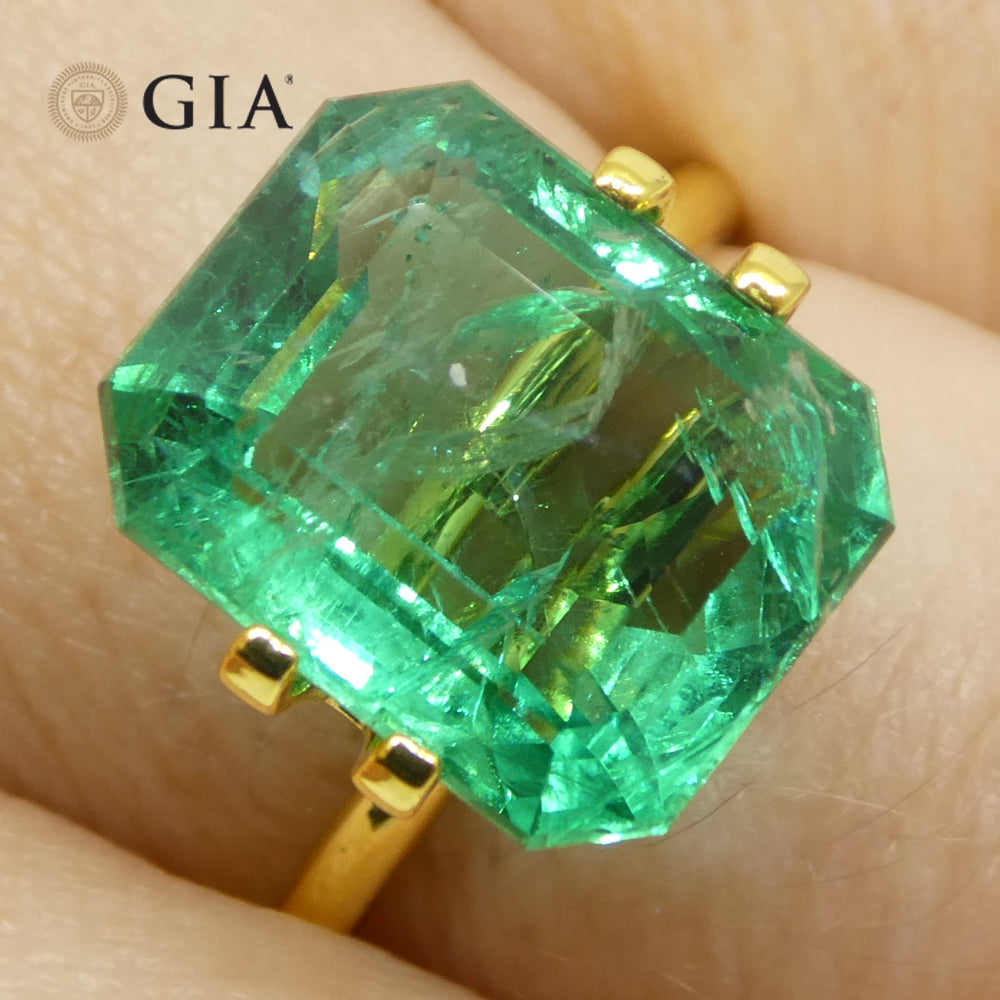 6.45ct Octagonal/Emerald Cut Green Emerald GIA Certified Zambia (F2) - Skyjems Wholesale Gemstones