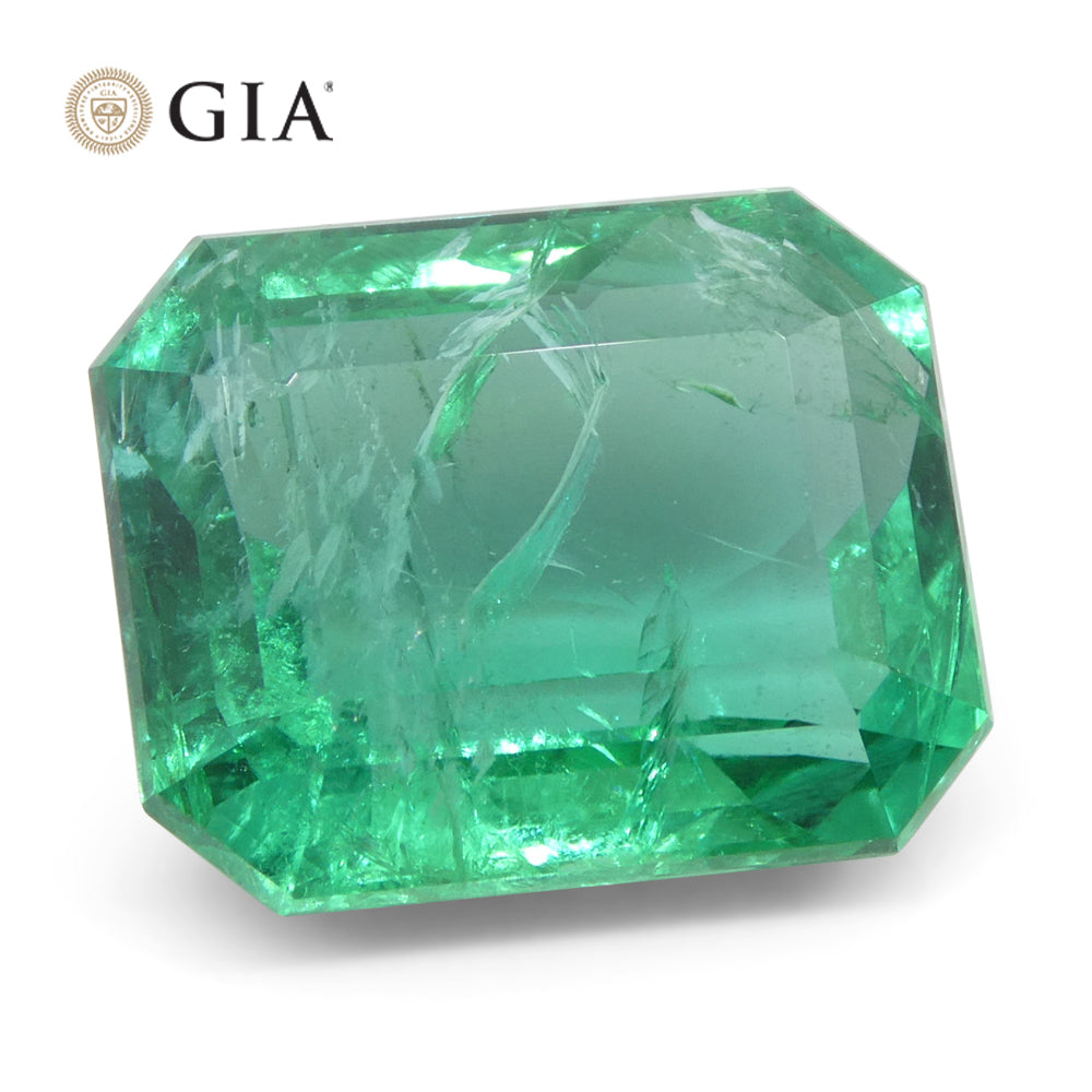 6.45ct Octagonal/Emerald Cut Green Emerald GIA Certified Zambia (F2) - Skyjems Wholesale Gemstones