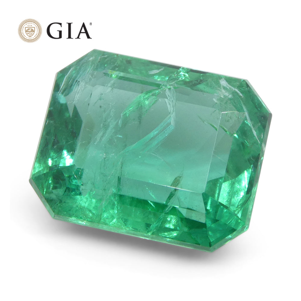6.45ct Octagonal/Emerald Cut Green Emerald GIA Certified Zambia (F2) - Skyjems Wholesale Gemstones