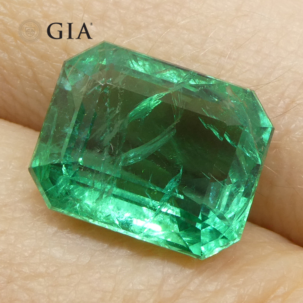 6.45ct Octagonal/Emerald Cut Green Emerald GIA Certified Zambia (F2) - Skyjems Wholesale Gemstones