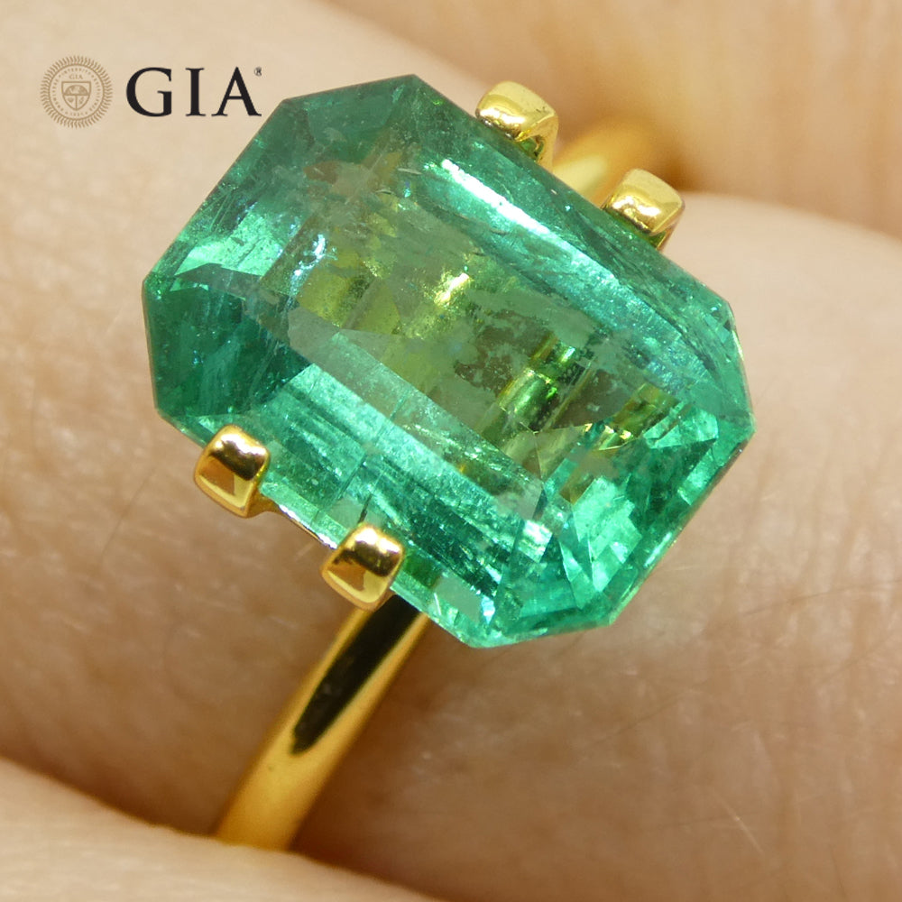 2.95ct Octagonal/Emerald Cut Green Emerald GIA Certified Zambia (F1) - Skyjems Wholesale Gemstones