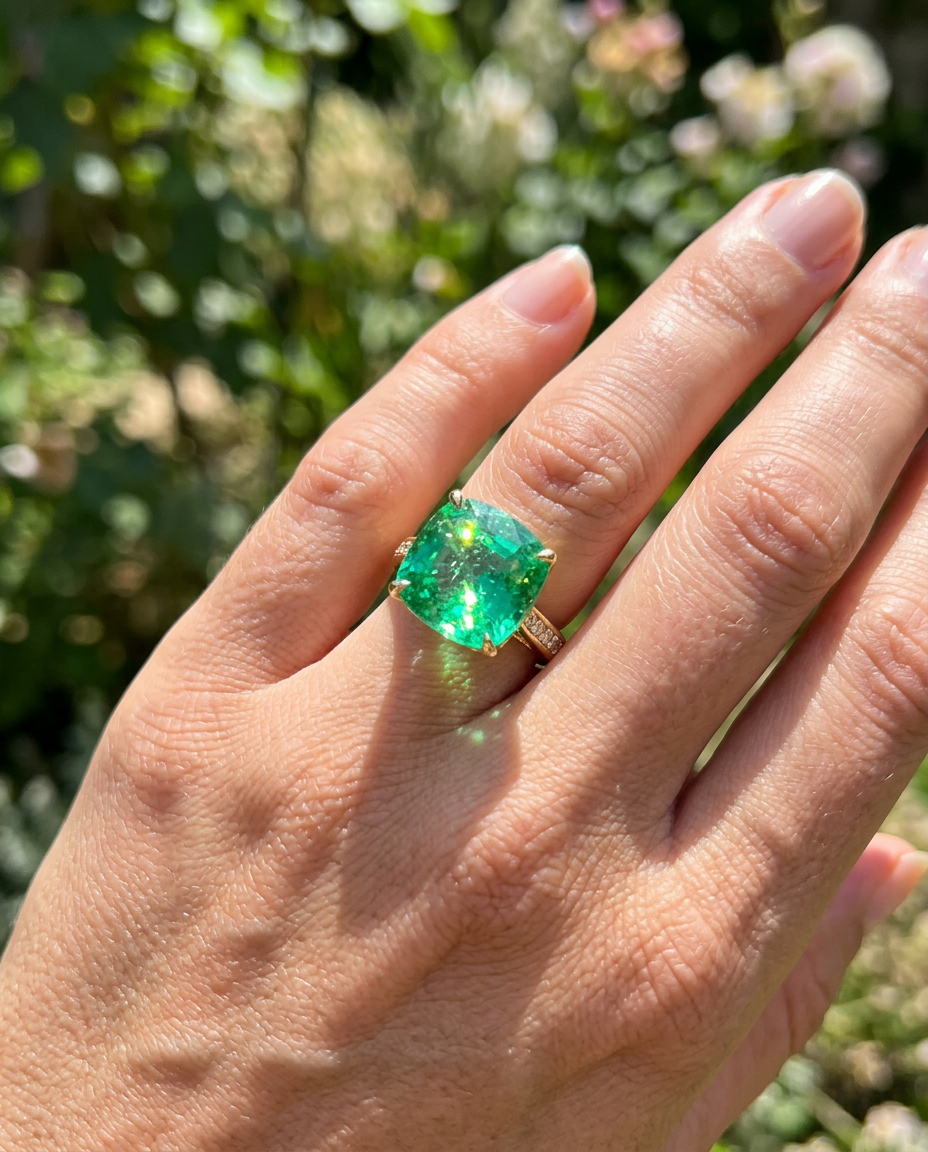 1.31ct cushion green emerald, vivid green, eye clean, GIA certified Zambia — Skyjems