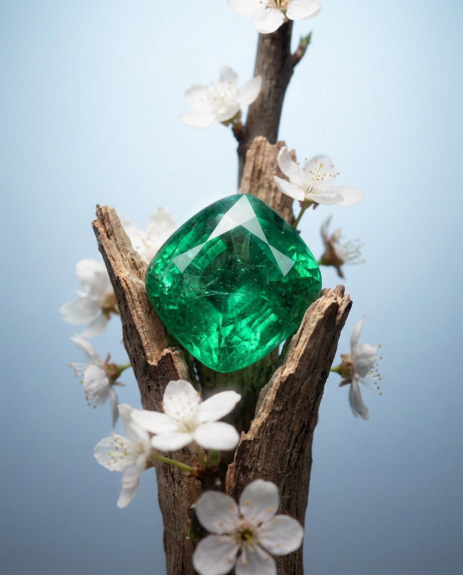 1.31ct cushion green emerald, vivid green, eye clean, GIA certified Zambia — Skyjems