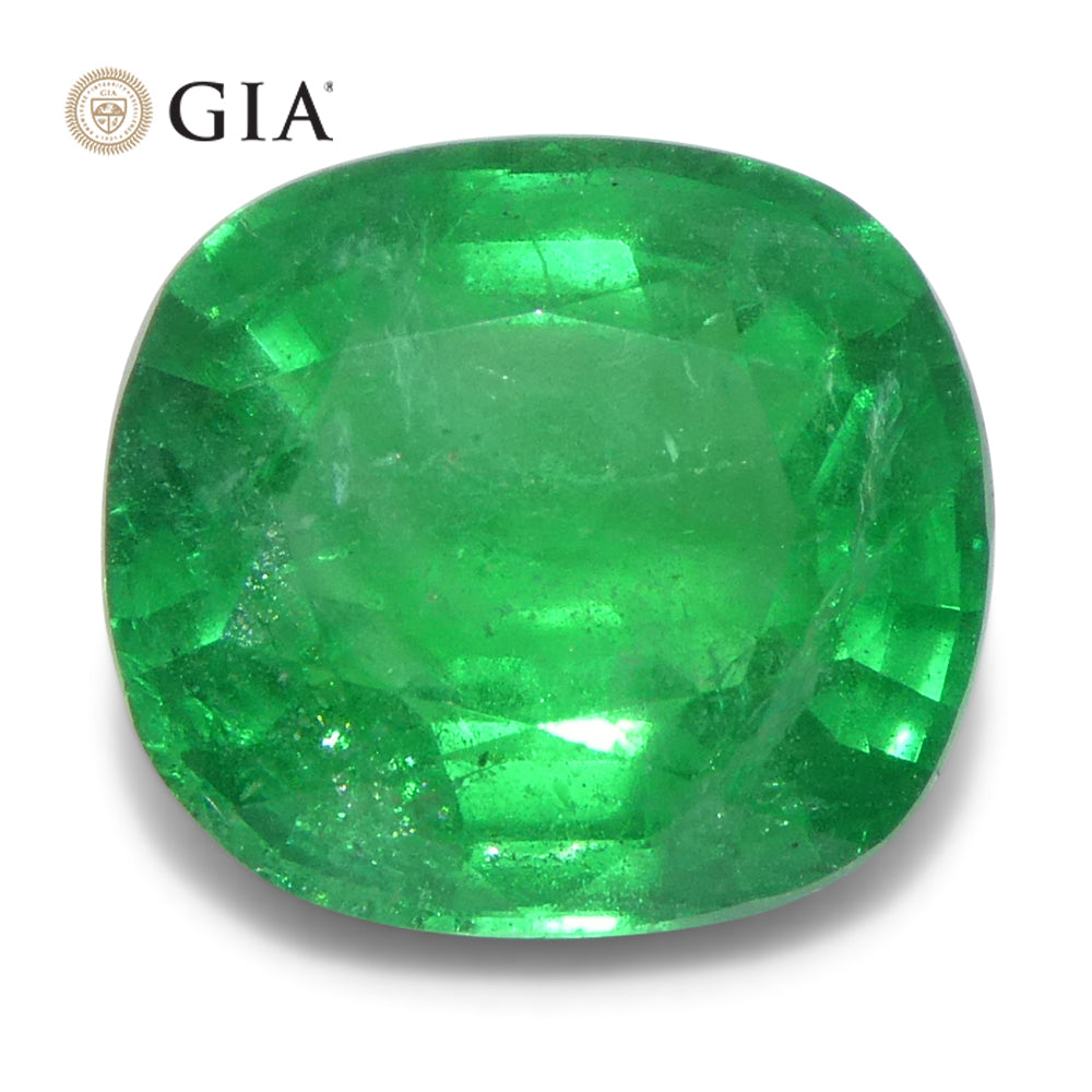 SkyJems 2.93ct Cushion Green Emerald from Zambia, GIA certified natural beryl gemstone with vibrant color and clarity