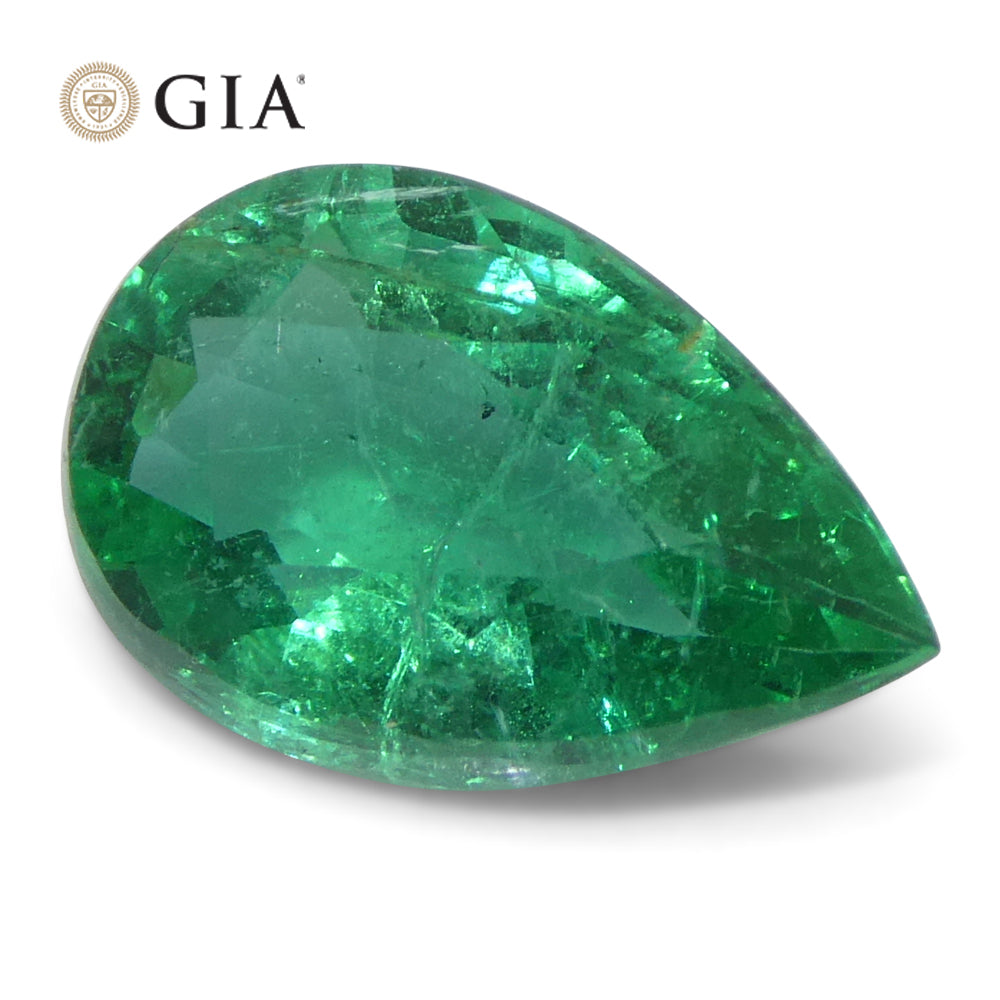 1.92ct Pear Green Emerald GIA Certified Zambia (F2) - Skyjems Wholesale Gemstones