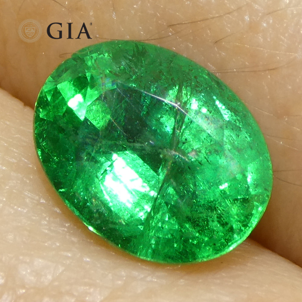 SkyJems 2ct Oval Green Zambian Emerald, GIA Certified Natural Beryl Gemstone with Vibrant Color and Clarity