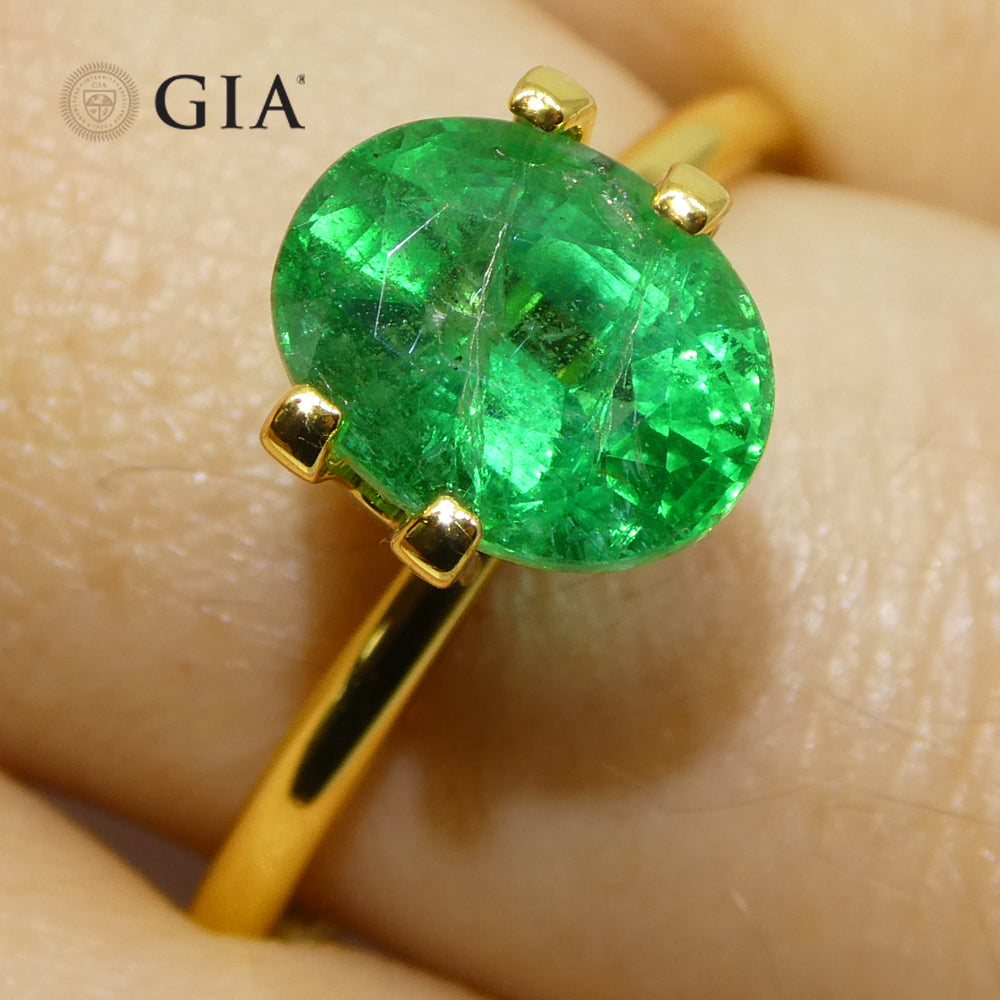 SkyJems 2ct Oval Green Emerald from Zambia, GIA certified natural beryl gemstone with vibrant color and clarity