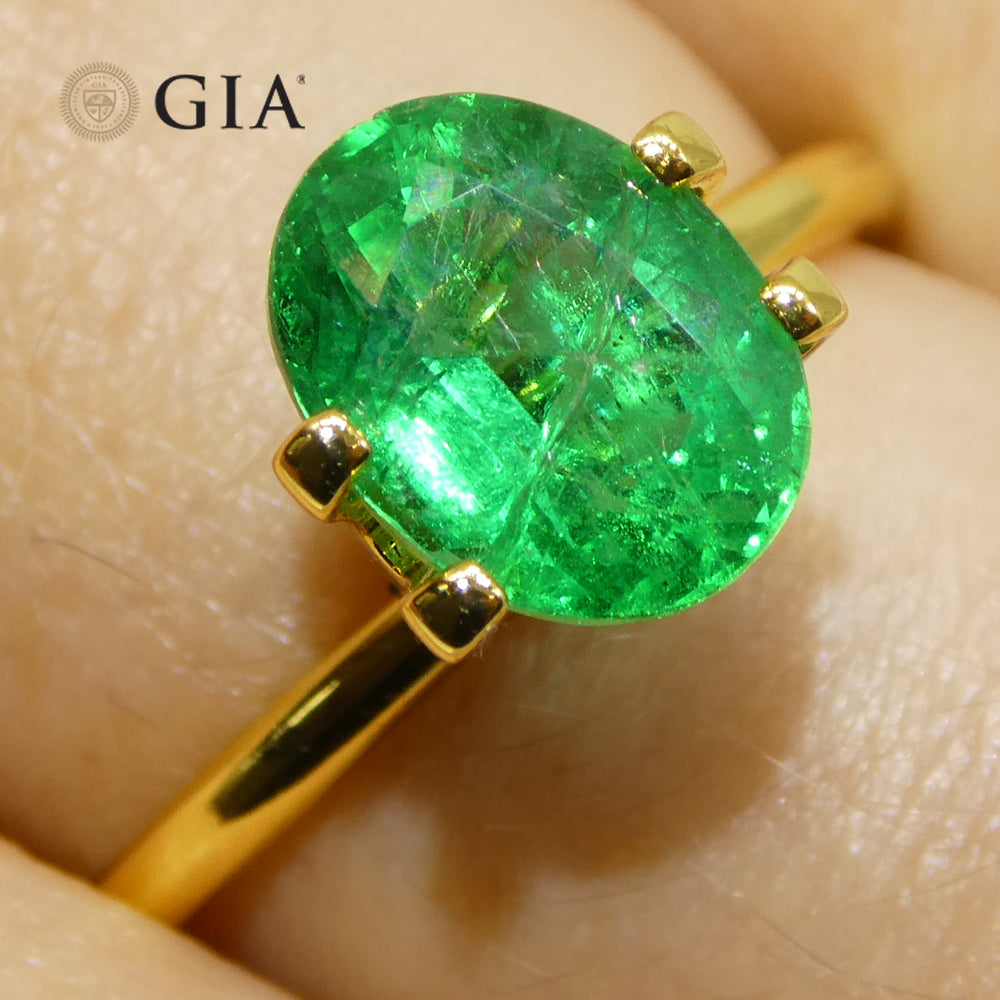 SkyJems 2ct Oval Green Emerald from Zambia, GIA certified natural beryl gemstone with vibrant medium-strong color