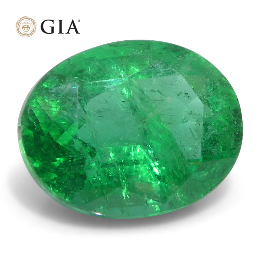 SkyJems 2ct Oval Green Zambian Emerald, GIA Certified Natural Beryl Gemstone with Vibrant Color and Clarity