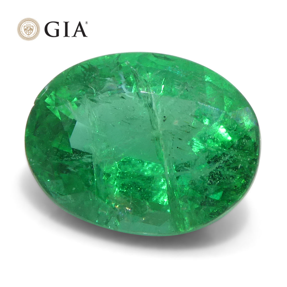 SkyJems 2ct Oval Green Emerald from Zambia, GIA certified natural beryl gemstone with vibrant medium-strong color
