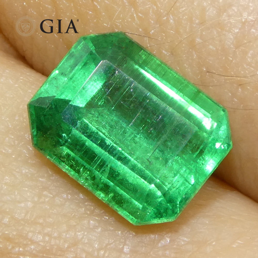 3ct Octagonal/Emerald Cut Green Emerald GIA Certified Zambia Untreated/No Oil - Skyjems Wholesale Gemstones