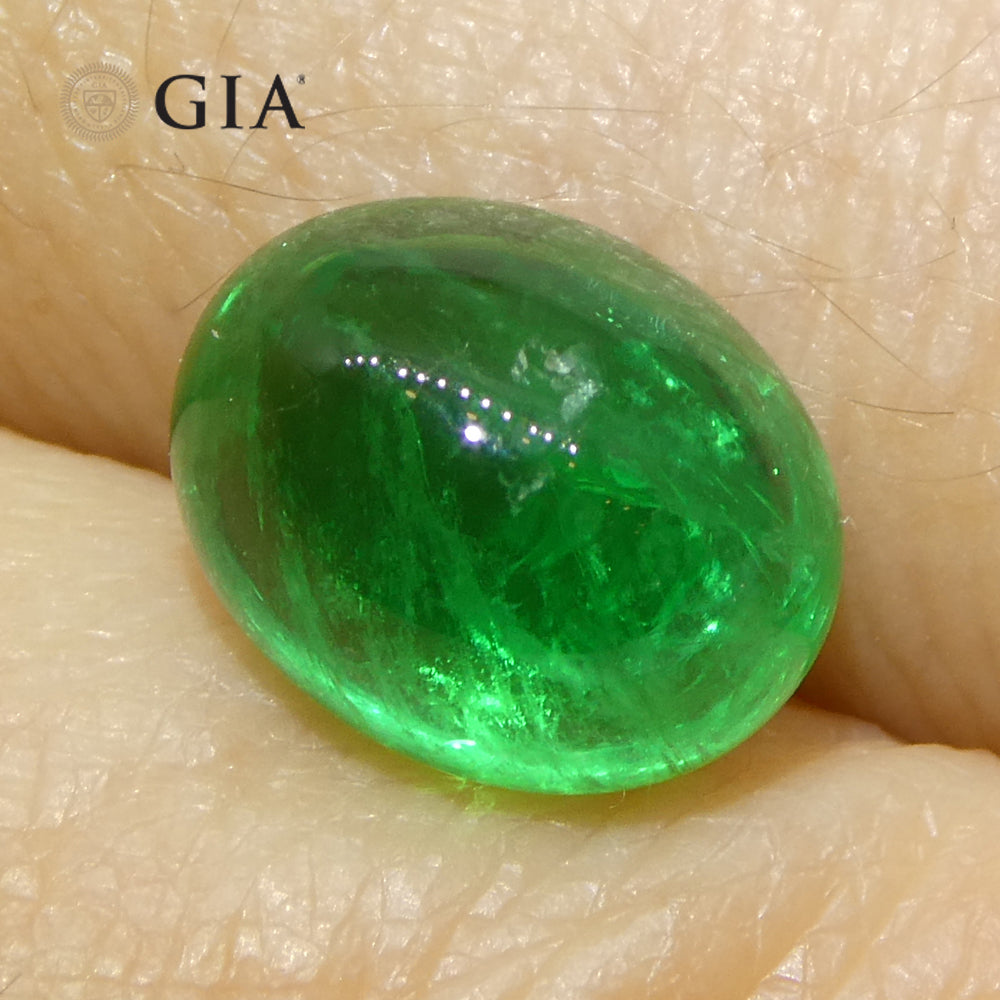 3.29ct Oval Double Cabochon Green Emerald GIA Certified Russia (F1) - Skyjems Wholesale Gemstones