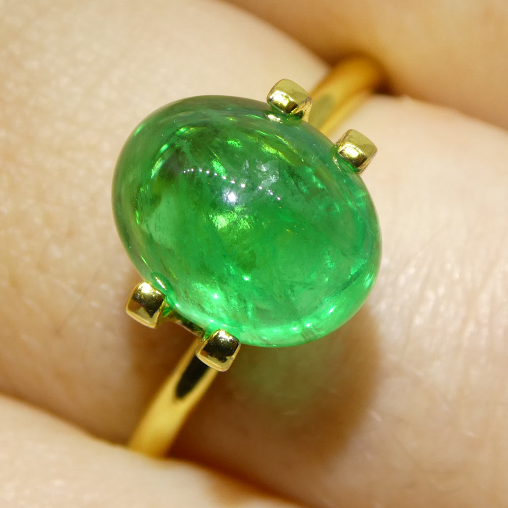 3.29ct Oval Double Cabochon Green Emerald GIA Certified Russia (F1) - Skyjems Wholesale Gemstones