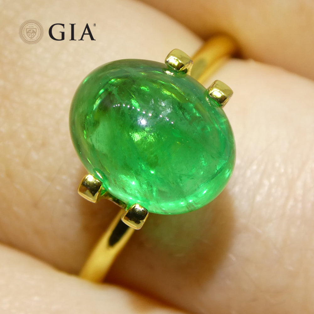 3.29ct Oval Double Cabochon Green Emerald GIA Certified Russia (F1) - Skyjems Wholesale Gemstones